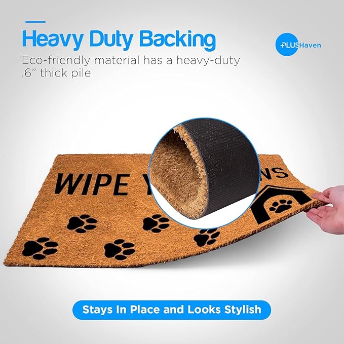 PLUS Haven Coco Coir Door Mat with Heavy Duty Backing, Natural Wipe Your Paws Doormat, 17.5”x30” for Entrance, Front Porch, Easy to Clean Entry Mat, Outdoor and Indoor Uses, Home Decor-Ruum Studio Home
