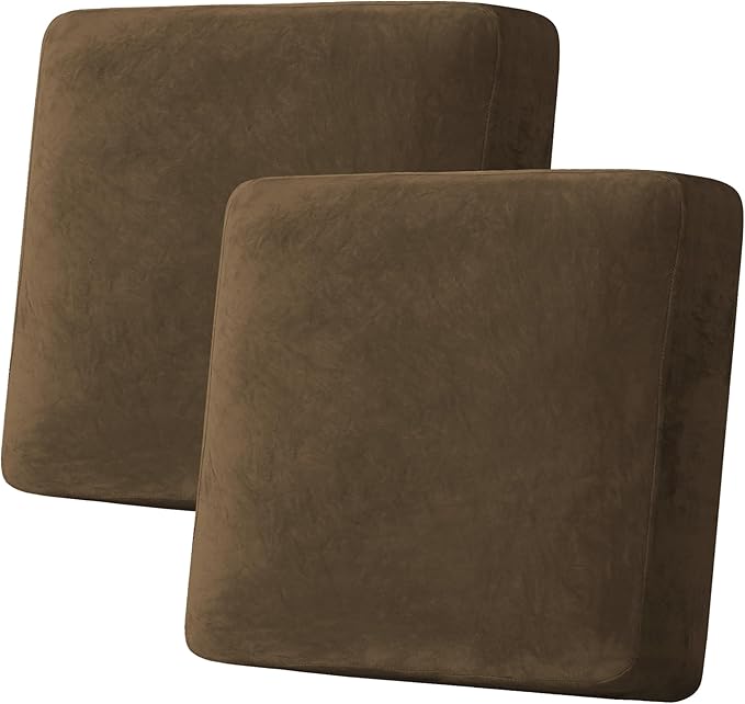 H.VERSAILTEX Velvet Stretch Couch Cushion Cover Plush Cushion Slipcover for Chair Loveseat Sofa Cushion Furniture Protector Seat Cushion Sofa Cover (2 Piece Large Sofa Cushion Covers, Bronze Brown)-Ruum Studio Home