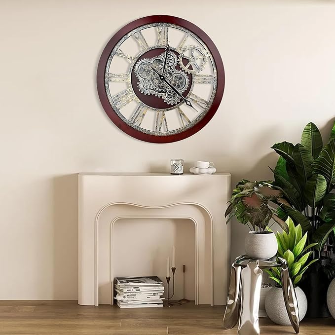 HOIBAI Large Wall Clock, 18 Inch Wall Clocks for Living Room Decor Farmhouse Vintage Rustic Kitchen Wall Decor Vintage Roman Big Oversized Wall Clock for Home Bedroom House Office, Moving Gears Clock-Ruum Studio Home