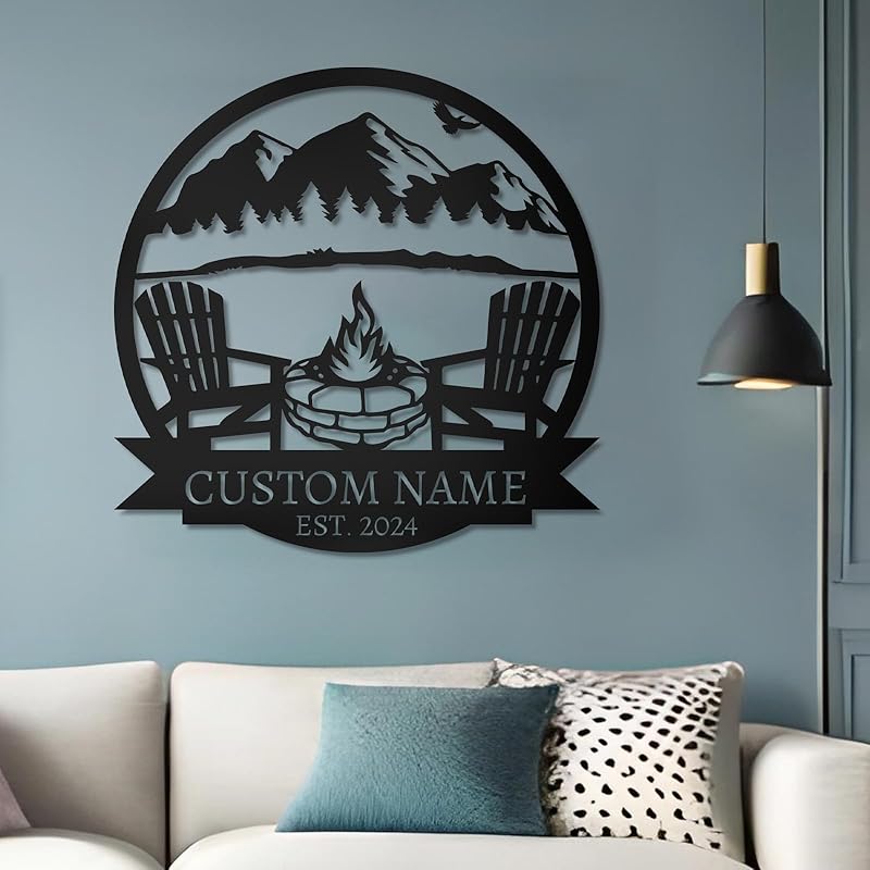 Personalized Camping Signs | Custom Metal Sign | Custom Mountain Campfire Sign | Custom Signs Outdoor Metal | Family Name Sign | Personalized Campfire Name Sign | Metal Wall Art | Camping Signs-Ruum Studio Home