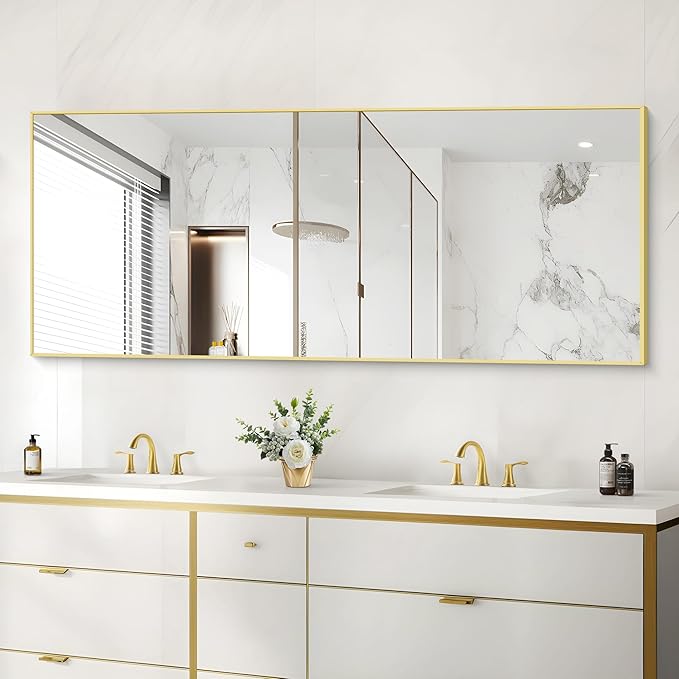 30x72inch Bathroom Mirror, Gold Rectangle Mirror with Thin Metal Frame, Large Rectangular Wall Mirrors for Bathroom, Living Roomm, Hair Salon, Big Farmehouse Mirror Hang Horizontal/Vertical-Ruum Studio Home