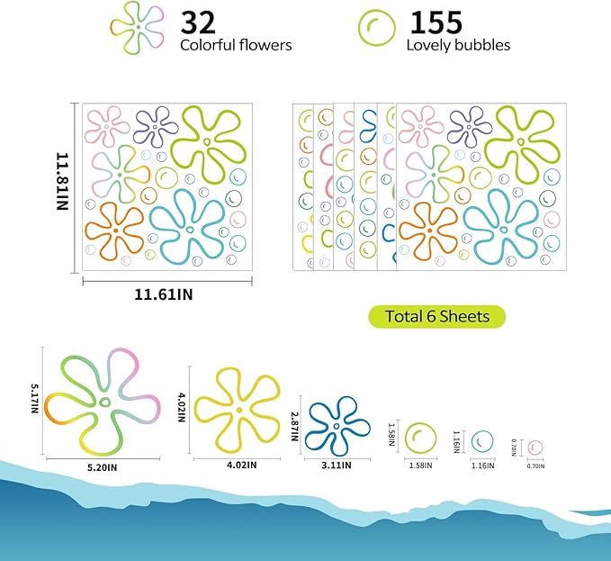187PCS Flower Bubbles Wall Decals Under The Sea Birthday Party Decorations Ocean Wall Stickers Wall Decor for Bathroom Nursery Bedroom Home Classroom Car-Ruum Studio Home
