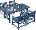HDPE Patio Dining Set, 5-Piece Outdoor Table and Chairs with Umbrella Hole, Modern Outdoor Dining Set for 4, HDPE Outdoor Patio Furniture Dining Sets for Deck, Poolside, Porch, Navy-Ruum Studio Home