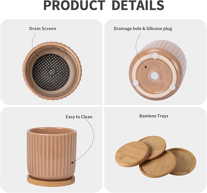 TAMAYKIM 4 Inch Cylinder Ceramic Boho Plant Pots with Drainage Hole and Saucer, Glazed Multicolor Flower Pots for Succulent, Snake Plant, Cactus and Herbs, Set of 4 (Plant Not Included)-Ruum Studio Home