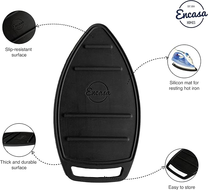 Encasa Homes Silicon Mat for Hot Iron Rest - Heat Resistant, Anti - Slip, Thicker Pad for Protecting Your Table During Ironing, Non-Burning, Machine Washable, Durable - Black-Ruum Studio Home