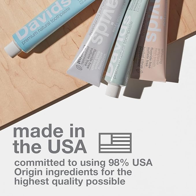 Davids Fluoride Free Toothpaste, Teeth Whitening, Antiplaque, SLS (Sulfate) Free, Promotes Enamel Health, Mouth & Gum Detox, EWG Verified, Natural Peppermint, 5.25oz (3 Pack)-Ruum Studio Home