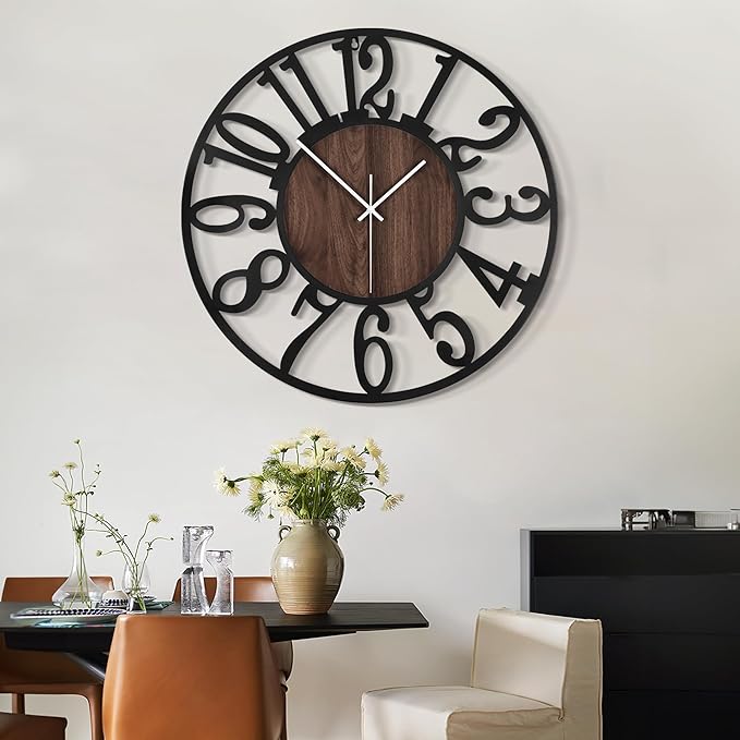 LEIKE 30" Oversized Large Wall Clocks,Silent,Non Ticking,Battery Operated Modern Round Big Wood Decorative Metal Wall Clock for Living Room, Bedroom,Kitchen,Farmhouse,Office Decor - Black,30 Inch-Ruum Studio Home