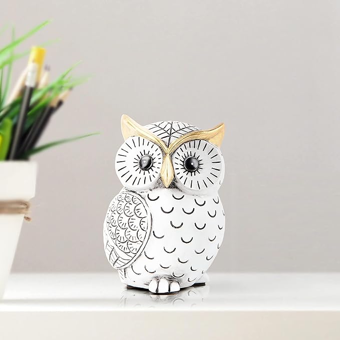 Owl Statue for Home Decor Accents,Owl Decor for Bookshelf Bedroom Living Room Office Table Desk Mantle TV Stand Boho Decoration,Modern Shelf Decor Accents Animal Sculptures for Birds Lovers,Owls Gift-Ruum Studio Home