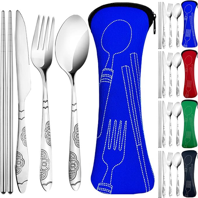 20PCS Premium Travel Utensils With Case, Stainless Steel Reusable Portable Utensils Set With Case, Lengnoyp Travel Silverware Set With Case for Lunch Box Camping, Silver-Ruum Studio Home