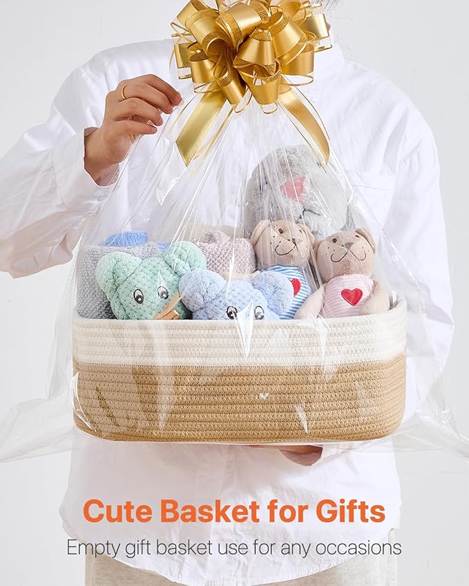 KALLAX Small Woven Basket, 13.5 x 9.5 x 5 Inches, Storage Basket for Organizing, Cute Small Rope Shelf Closet Cube Storage Bins Baskets for Shelves, Dog Toy Gift Baskets Empty, 3 Pack White & Brown-Ruum Studio Home