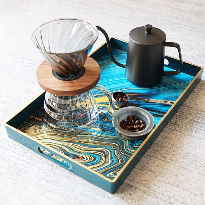 Spsyrine Serving Tray, Marble Decorative Tray Plastic Rectangular Coffee Table Tray for Living Room, Storage, Kitchen, Ottoman, Bathroom Decor. 15.6” X 10.2" LJRE-Ruum Studio Home