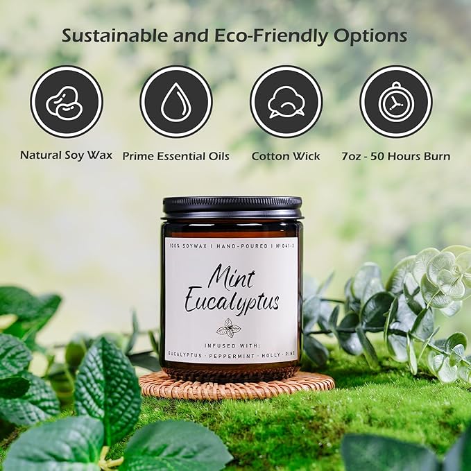 Auelife Mint Eucalyptus Candle | Aromatherapy Candle for Relaxation, Soy Candles for Home Scented, Home Fragrance Gifts for Women Men - Long-Lasting 7oz Jar-Ruum Studio Home
