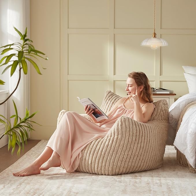 Giant Bean Bag Chairs for Adults Teens, Large Bean Bag Sofa Chairs with Filling Comfy Fuzzy BeanBag Chair with Armrests for Bedroom Living Room Reading-Ruum Studio Home
