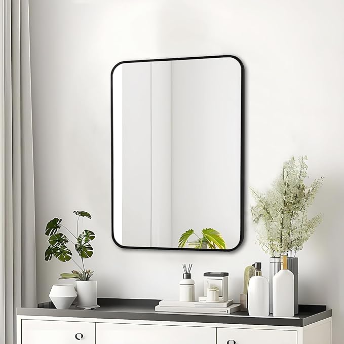 Fabuday Small Black Bathrrom Mirror for Over Sink - 16x24 Framed Rectangle Wall Mirror, Matte Metal Rectangular Vanity Mirrors for Bedroom, Living Room, Entryway, Hallway, Horizontally/Vertically-Ruum Studio Home