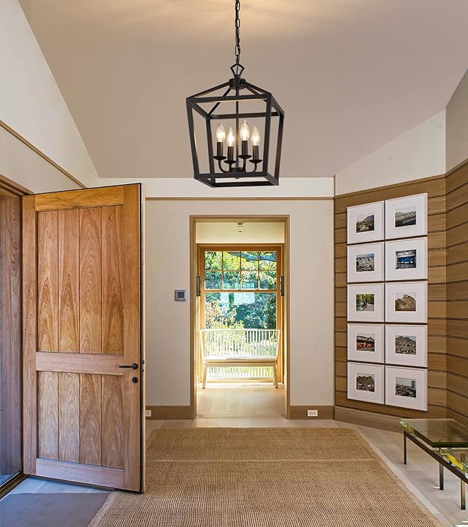 AMZASA Farmhouse Rustic Black Lantern Chandelier Hanging Light Fixture 4-Lights for Kitchen Island Dining Room Hallway Entryway Foyer UL Listed-Ruum Studio Home