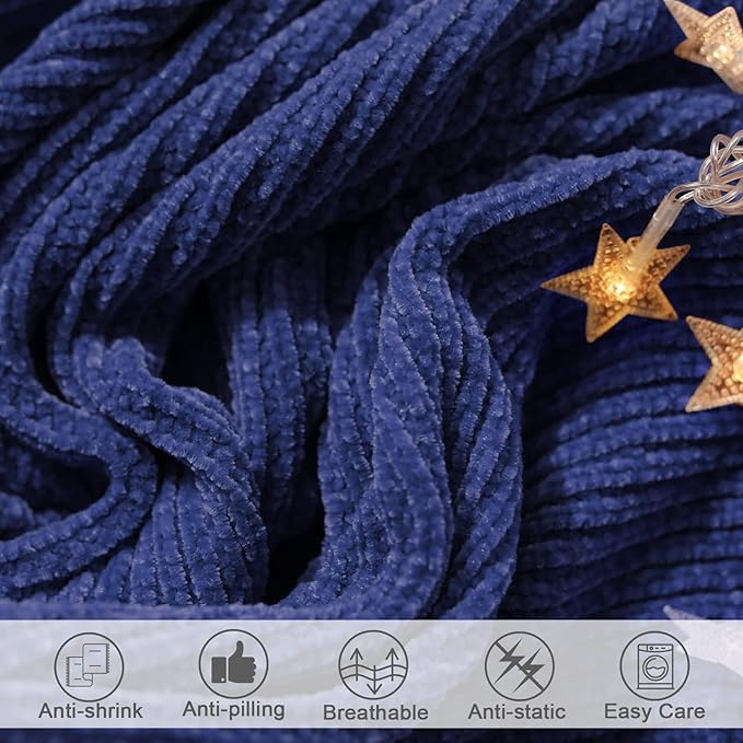 lifein Throw Blanket for Couch, Soft Boho Decor Bed Throw,Cozy Blue Chenille Knitted Small Farmhouse Lightweight Throw for Spring(Blue,60 * 80")-Ruum Studio Home