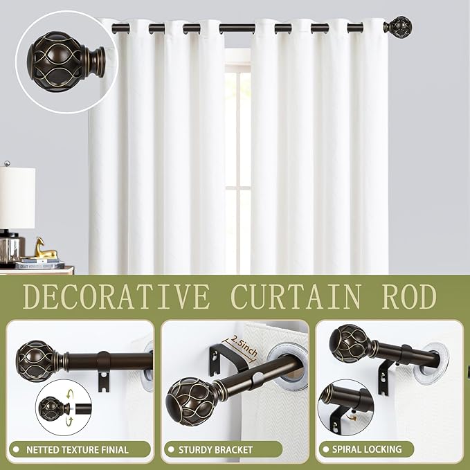 Bronze Farmhouse Curtain Rods for Windows:Heavy Duty Adjustable Curtain Rod for Bedroom Living Room,Boho Decorative Rustic Drapery Rods with Vintage Coastal Finial,Antique Bronze 2 Pack 36-88"-Ruum Studio Home