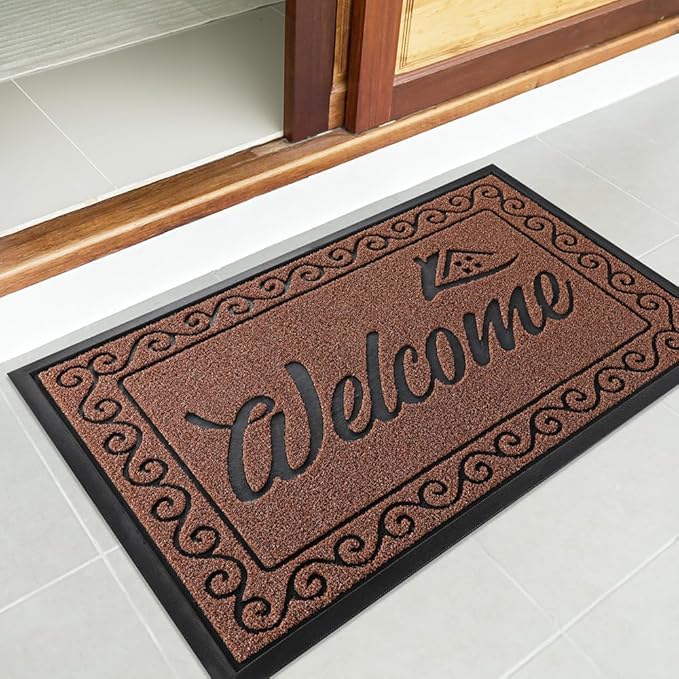 Yimobra Welcome Mat Outdoor Indoor, Waterproof Heavy Duty Front Door Mat Outside Entrance, Extra Sturdy Non-Slip Doormat, Low Profile, Dirt Trapping, 36x24 Inches, Maroon-Ruum Studio Home
