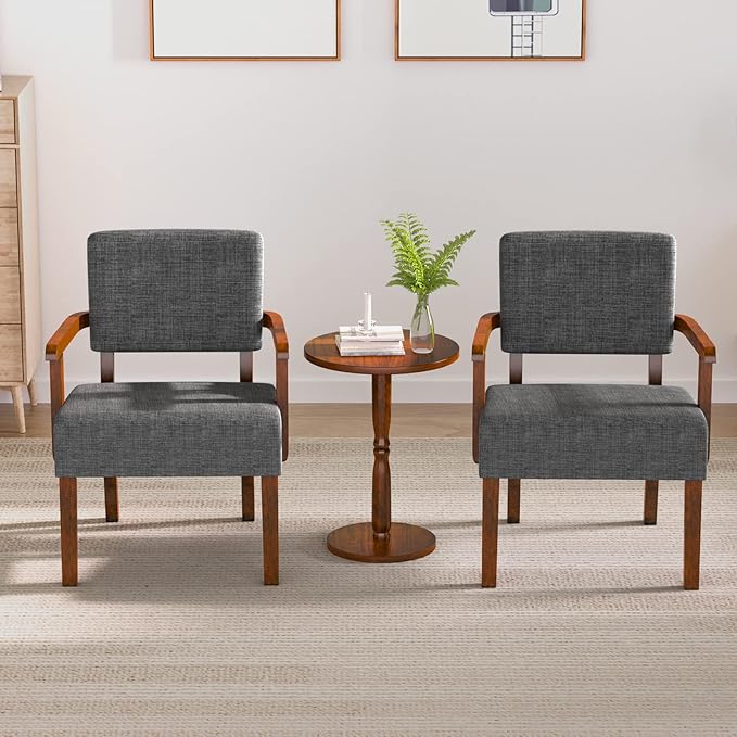 Accent Chair Set of 2 with Table, Living Room Chairs with Soft Seat and Armrests for Living Room Bedroom Reading Room Waiting Room, Grey (AC01)-Ruum Studio Home