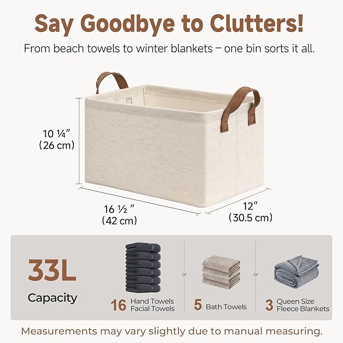 StorageWorks Storage Bins, Shelves Baskets for Organizing, Large Fabric Closet Organizers with Handles, Metal Frame, Beige（Cotton-linen）, 2-Pack-Ruum Studio Home