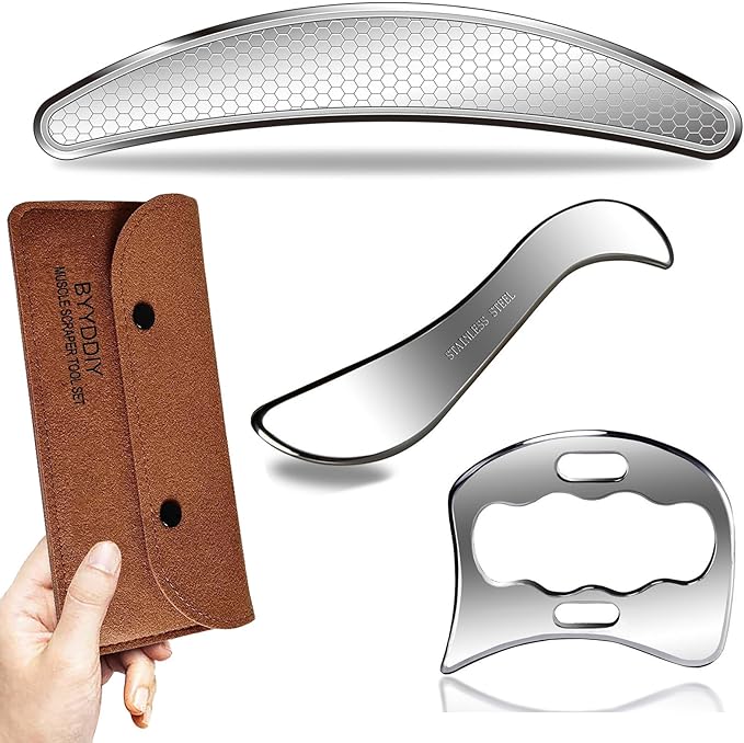 BYYDDIY 3 in 1 Stainless Steel Muscle Scraper Tools Set,Scraping Massage Tools for Physical Therapy,Derma Edge & GuaSha Massage Scraper Tool,IASTM Tools,Guasha Tool for Body-Ruum Studio Home