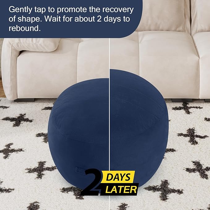 MeMoreCool Round Stuffed Pouf Ottoman Foot Rest, Floor Pouf Foot Stool with Soft Foam Chunk Filling, Small Round Ottoman Footstool Circle Footrest for Living Room, Navy-Ruum Studio Home