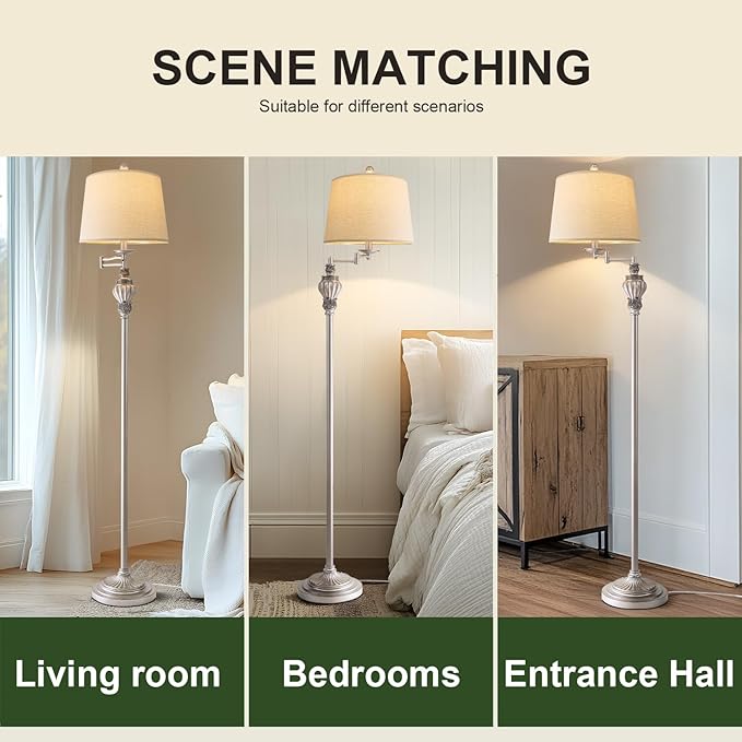 61" Vintage Floor Lamp with 350° Adjustable Swing Arm, Tall lamp Standing Lamp for Living Room Bedside Bedroom Nightstand Retro Farmhouse Mid Century Lamp Light Home Décor Office Gifts-Ruum Studio Home