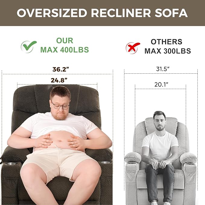 Oversized Dual Motor Lay Flat Power Lift Recliner Chair with Massage, Heating, Lumbar Pillow, USB & Type-C Ports, Textile Lift Chairs Recliners, Large Recliner for Big & Elderly People - Brown-Ruum Studio Home