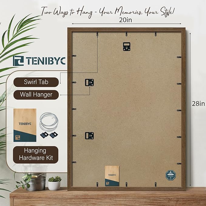 20x28 Picture Frame Set of 3 - Brown Woodgrain, Wood Poster Frame, Gallery Frame - Wall Hanging-Ruum Studio Home