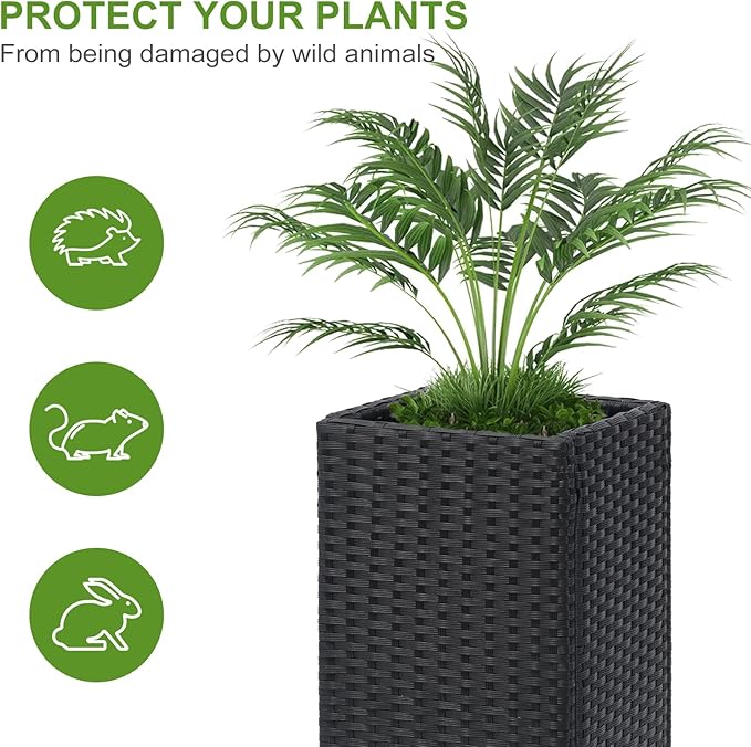 LEWIS&WAYNE Set of 2 Tall Planters for Outdoor Plants Handmade 24'' Wicker Tall Square Planter Box with Removable Liners Modern Planter for Indoor Outdoor Garden Patio Front Porch - Black-Ruum Studio Home