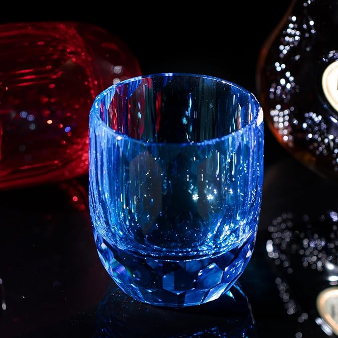 KAMMAK Crystal Whiskey Glasses Set of 2, 7oz Old Fashioned Glasses Stemless, Hand Blown Colored Cocktail Glasses, Engagement Gifts for Couples, Women, Men-Ruum Studio Home