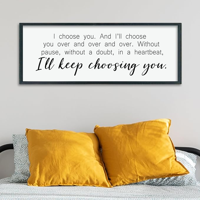 LuZhiQiang I'll Keep Choosing You Wall Decor 40"×15" for Master Bedroom Above Bed Sign I Choose You Large Wood Framed Wall Hanging Art (Black)-Ruum Studio Home