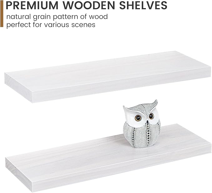 Farmhouse Floating Shelves - 8 Inch Deep Rustic Wood Wall Shelf - Premium Solid Pine Wood Storage Shelf Display Shelf for Kitchen Living Room Bedroom - 24"W x 8"D - Set of 2 - White Color-Ruum Studio Home