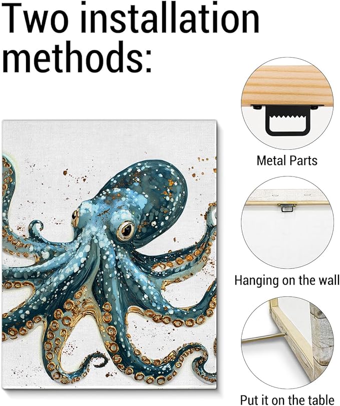 Nautical Octopus Canvas Wall Art Octopus Ocean Theme Print Poster Coastal Framed Picture Painting for Home Beach House Bedroom Wall Decor 8x10 Inch-Ruum Studio Home