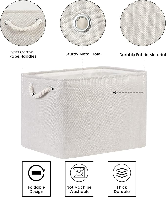 Bidtakay Large Fabric Storage Bins Beige Linen Closet Organizers Set of 2 Baskets for Shelves Clothes Bedroom 16x11.8x11.8 Inch Foldable Organization Baskets for Towels Blankets Storage Dog Toys-Ruum Studio Home