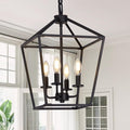 4 Light Chandelier, Industrial Ceiling Light Black Lantern Light Fixtures with Farmhouse Metal Cage Adjustable Height Rustic Geometric Hanging Light E12 Base for Kitchen Island, Entryway, Indoor-Ruum Studio Home