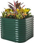Vego garden 32" Extra Tall Raised Garden Bed Kits, 4 in 1 Modular Raised Planter Box for Vegetables Flowers Fruits Oval Metal Raised Garden-British Green-Ruum Studio Home