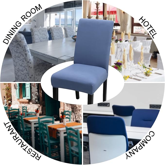 JQinHome Dining Room Chair Covers Set of 8, High Stretch Chair Slipcover Removable Washable Chair Seat Protector Cover for Home Party Hotel Wedding Ceremony (Gray Blue)-Ruum Studio Home