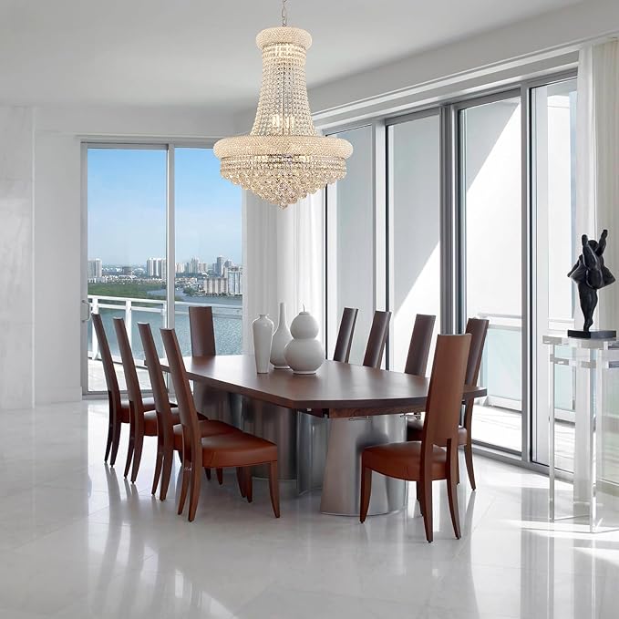 14 - Light Unique Empire Crystal Chandelier with Adjustable Chain for High Ceiling Foyer Entryway Living Room Dining Room Bedroom Chrome Finish-Ruum Studio Home