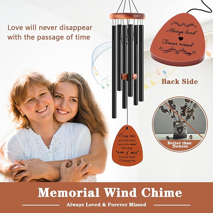 Sympathy Wind Chimes, Memorial Wind Chimes for Loss of Loved One, Sympathy/Memorial/Bereavement/Condolence Funeral Gifts in Memory of a Loved One Mother Father, 30" Wooden-Ruum Studio Home