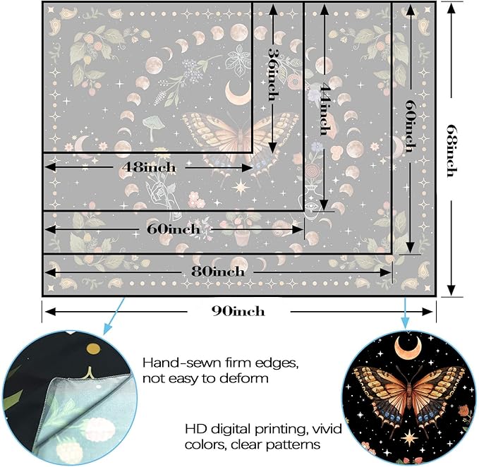 Aipon Yellow Butterfly Moon Flower Tapestry Botanical Floral Plant Boho Tapestry for Bedroom Aesthetic Vintage Tapestries Wall Hanging for Living Room Dorm (36.00'' × 48.00'', Yellow)-Ruum Studio Home
