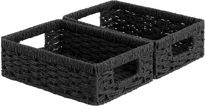 StorageWorks Small, Pantry Baskets, Wicker Storage Baskets for Organizing, Bathroom Shelves, Pantry Organizers and Storage, Black, 2-Pack-Ruum Studio Home