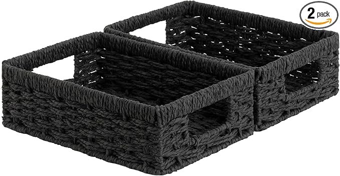 StorageWorks Small, Pantry Baskets, Wicker Storage Baskets for Organizing, Bathroom Shelves, Pantry Organizers and Storage, Black, 2-Pack-Ruum Studio Home