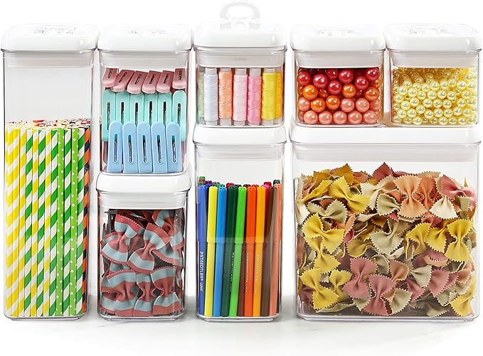 Felli Flip Tite Storage Container with Lid 4" RECTANGULAR Air Tight Ring Flip Top, Stackable Acrylic Canister for Kitchen Counter Pantry, Cereal Granola Pasta Spice, Gift Set for Women (4pk, Variety)-Ruum Studio Home