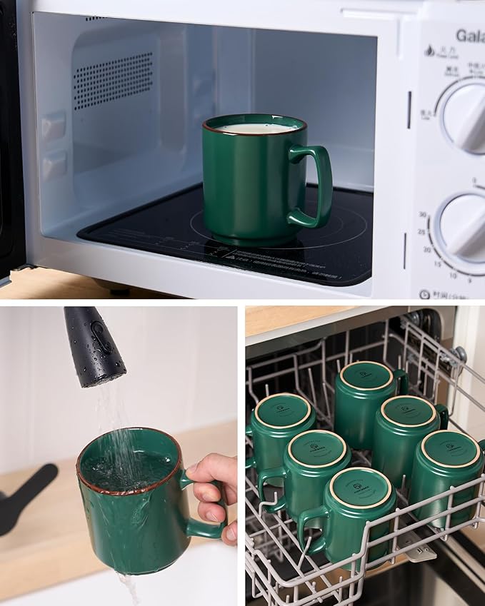 famiware Coffee Mugs Set of 6, Nebula 14oz Coffee Mugs, Ceramic Cup Set with Handle for Latte, Tea, Milk, Cappuccino, Cocoa, Dark Green-Ruum Studio Home