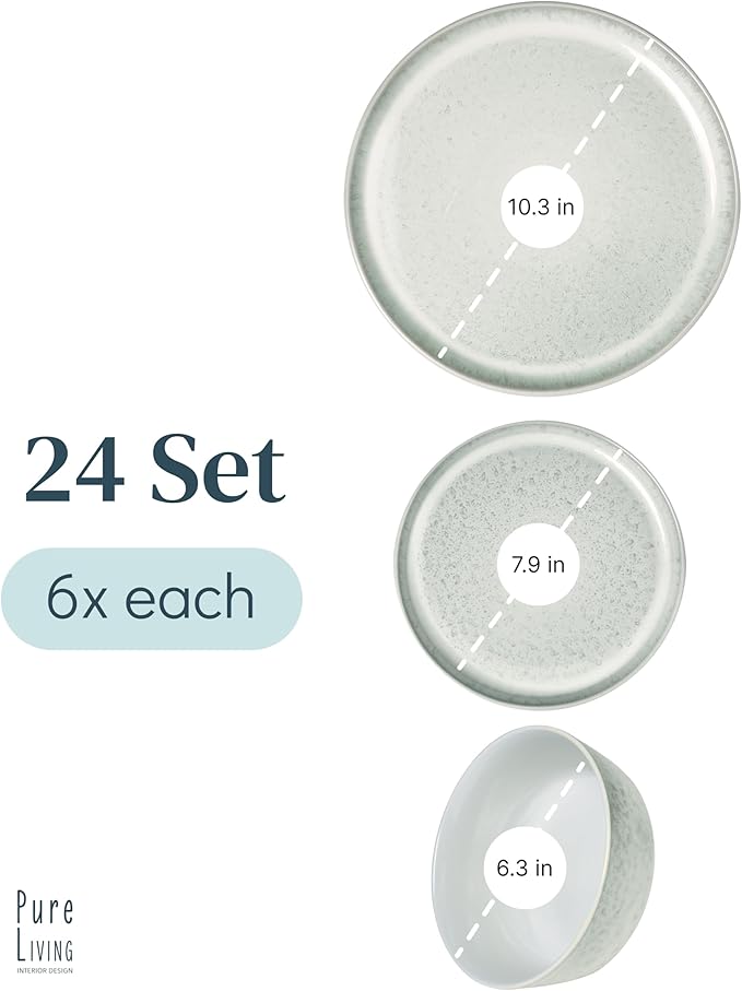Stoneware dinnerware set 8 persons 24 pcs - Mediterranean dinnerware set, dishwasher, microwave and scratch resistant - bowl and plate set - dinnerware Pure Living Light Beige…-Ruum Studio Home