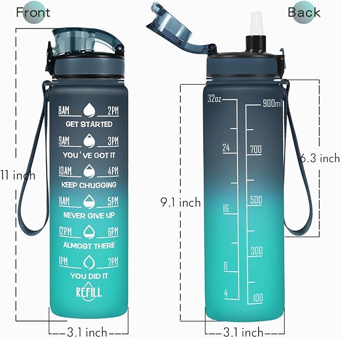 Enerbone Water Bottle, Leakproof BPA & Toxic Free, Motivational Water Bottle with Times to Drink and Straw, Fitness Sports Water Bottle with Strap for Office, Gym, Outdoor Sports-Ruum Studio Home
