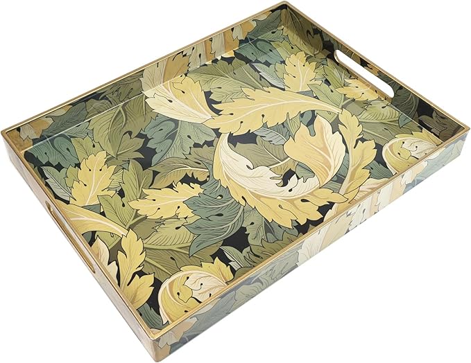 Spsyrine Serving Tray with Handles, Plastic Decorative Tray for Coffee Table, Living Room, Home Decor, Acanthus-Ruum Studio Home