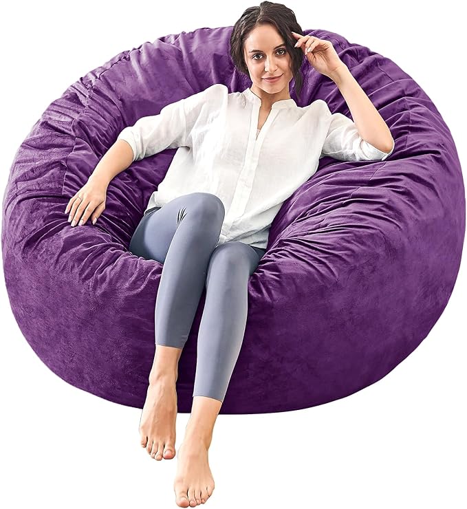 Bean Bag Chairs for Adults - Memory Foam Furniture BeanBag Chair - Kids/Teens Sofa with Soft Micro Fiber Cover - Round Fluffy Couch for Living Room Bedroom College Dorm - 4 ft, Purple-Ruum Studio Home