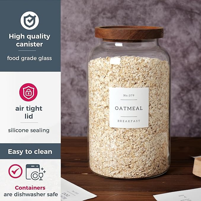 2 PCS Large Glass Jar with Airtight Lid, Glass Food Storage Jars for Tea,Spice,Cereal, Egg,Flour,Coffee and More(98 FL OZ/2800 ml)-Ruum Studio Home